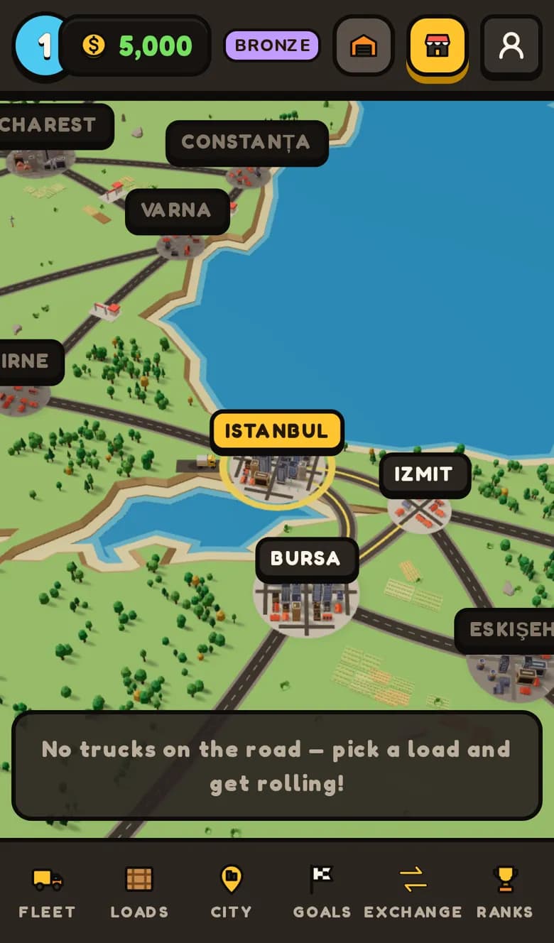 Convoy Tycoon on a phone: the map with Istanbul, Bursa and Izmit