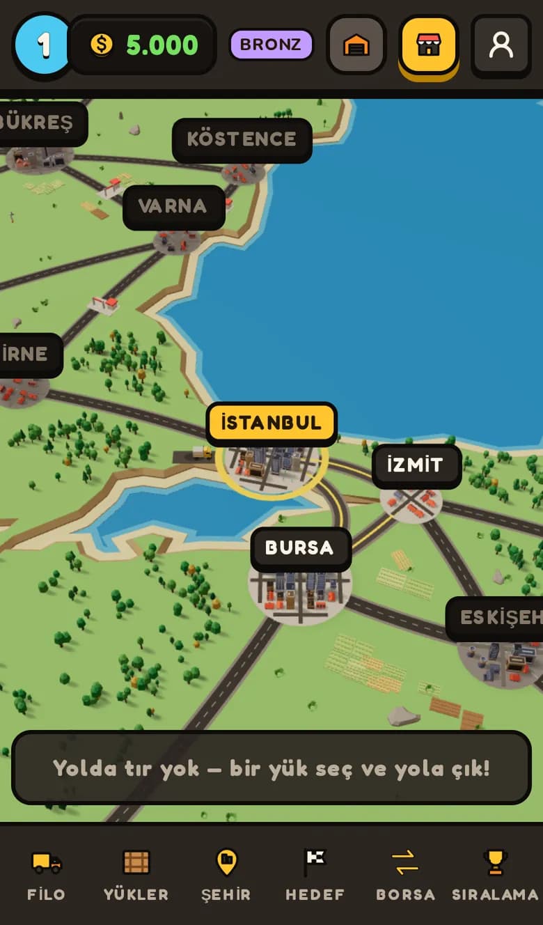 Telefonda Convoy Tycoon: İstanbul, Bursa ve İzmit ile harita